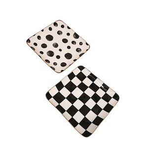 OVER AND BACK 2 Plates 7" Appetizer Dessert Stoneware Square Black White Modern